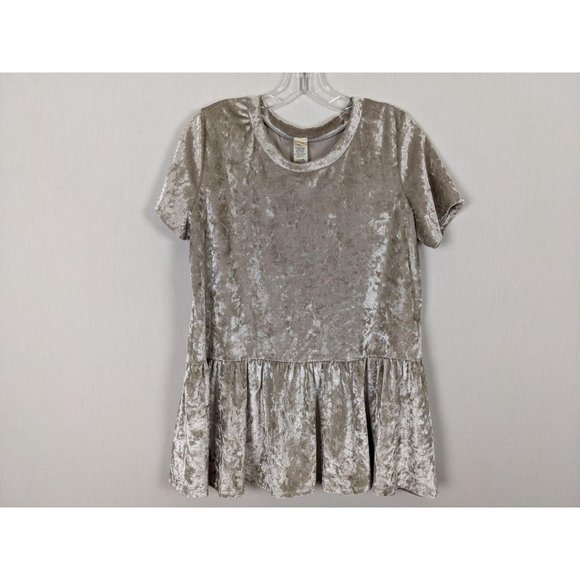 7th Ray‎ short sleeved ruffled hem gray silver top - Picture 1 of 8